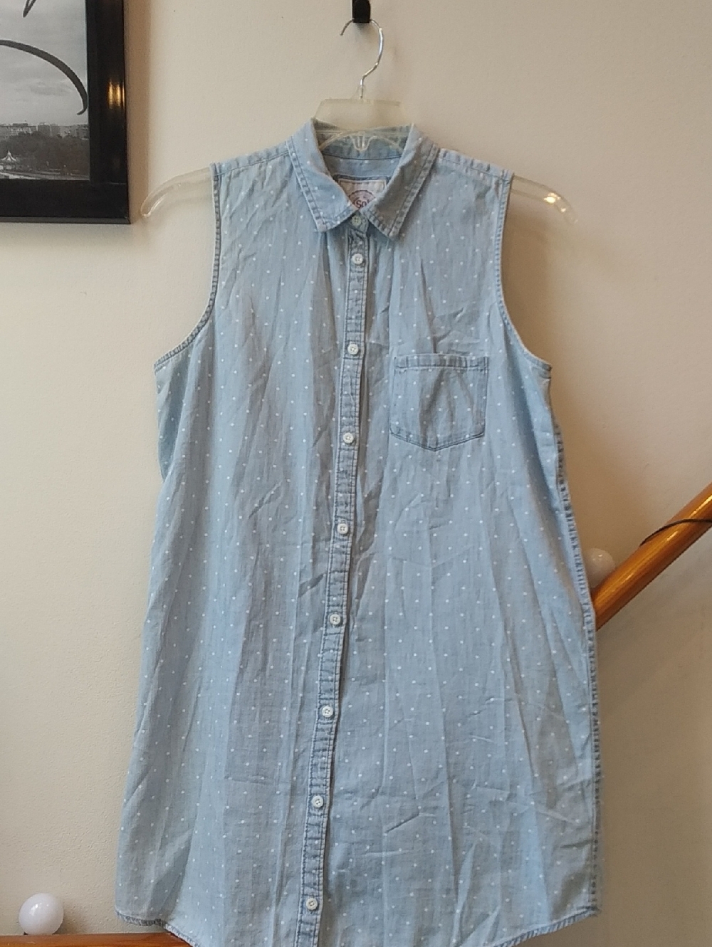 SO Light Blue Polka Dot Sleeveless Chambray Tunic Dress